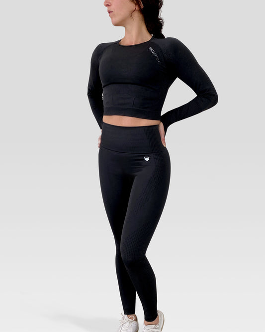 Elite Seamless Long Sleeve Crop Top - Black