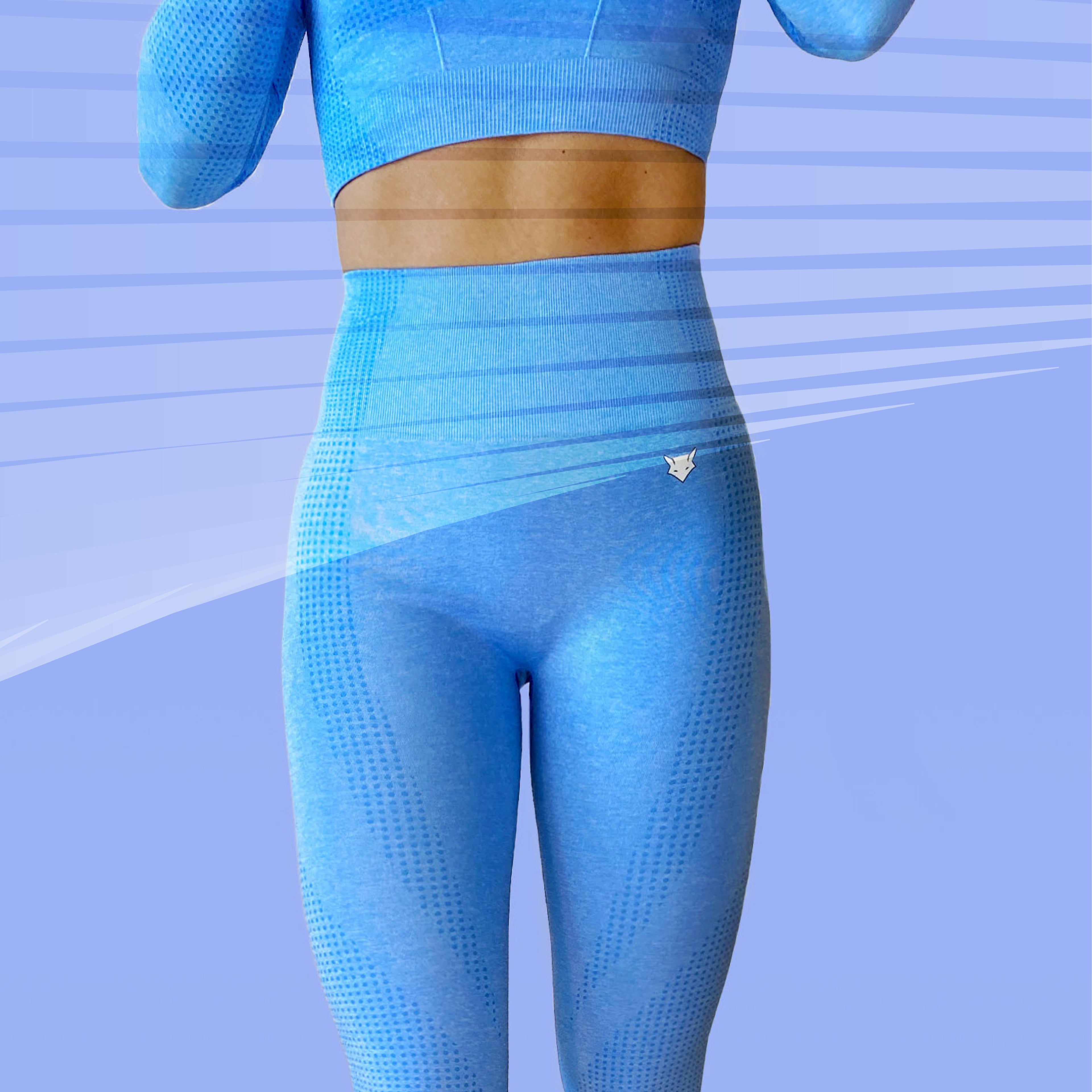 Elite Seamless 3 pieces set - Leggings and Long Sleeve Crop Top in Light Blue. The supportive fabric and seamless silhouettes not only help to perform your best during a workout but even to look stunning in your outfit outside the gym.